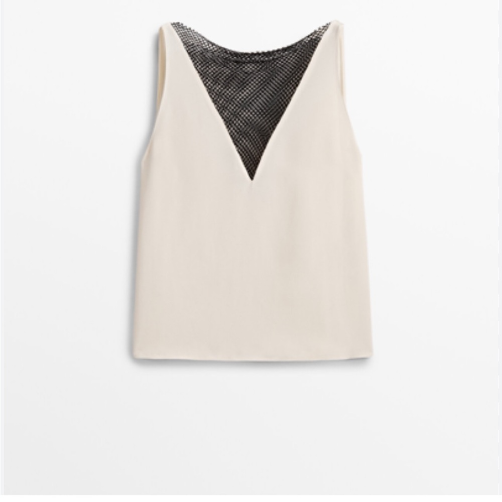Massimo Dutti Cream Top with Black Mesh Accent